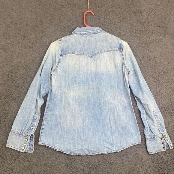 J Crew Shirt Womens 2 Blue Selvedge Pearl Snap Western Cowgirl Denim - Picture 12 of 13